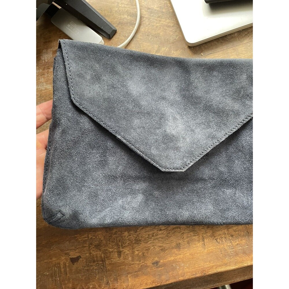 ASOS DESIGN suede tuck front clutch bag Purse Navy Blue - Picture 9 of 11